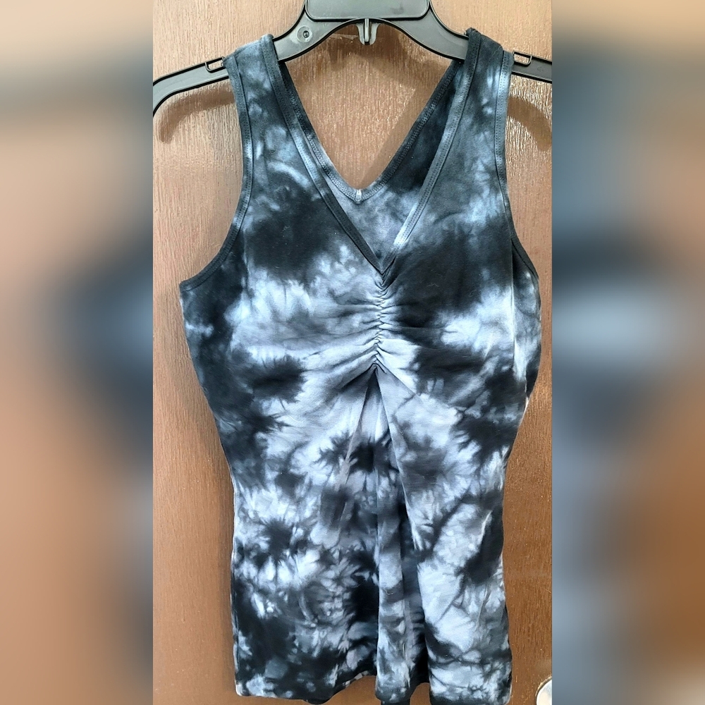 Marika Black and White Grey Ruched Sleeveless Tank Top